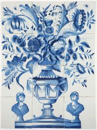 Antique Delft Tile Mural With A Beautiful Flower Vase In Blue With A ...