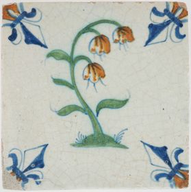 Antique Delft tile with a lily of the Valley, 17th century