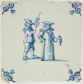Antique Delft tile with bailiff and halberd, 17th century 