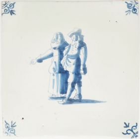 Antique Delft tile with a couple, 17th century