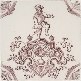 Antique Delft tile with a cartouche, 18th century