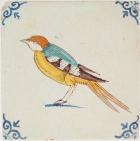 Antique Delft tile with a bird, 17th century 