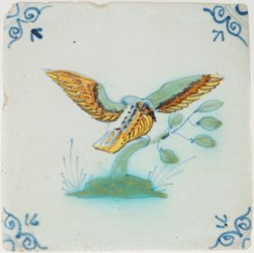 Antique Delft tile with a bird of prey, 17th century