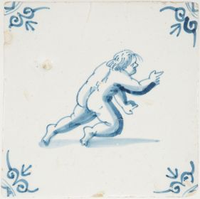 Antique Delft tile with a naked man, 17th century
