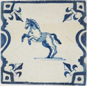 Antique Delft tile with a staggering horse, 17th century