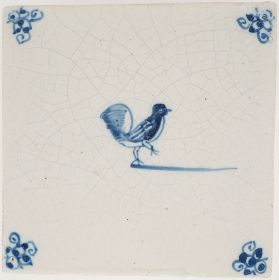 Antique Delft tile with a chicken, 18th century