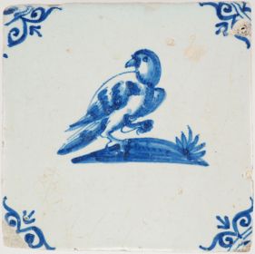 Antique Delft tile with a parrot, 17th century