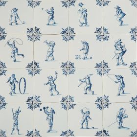 Hand-painted Delft tiles with child's play scenes - Poarte P-2 series - 16 tiles