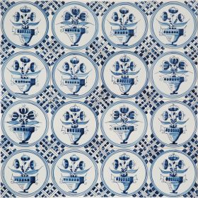 Hand-painted Delft tiles with Flower Pots in blue- Poarte P-20 series / 16 tiles