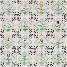 Hand-painted Delft tiles with tulips in polychrome - Poarte P-24 series / 1-16 tiles