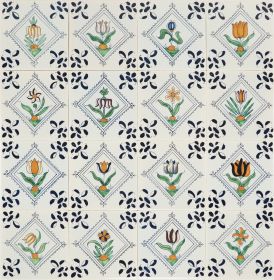 Hand-painted Delft tiles with diamond flowers in polychrome- Poarte P-25 series / 1-16 tiles