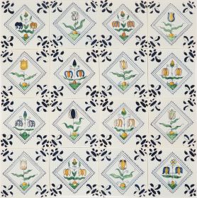 Hand-painted Delft tiles with Tulips and Fritillaria in polychrome - Poarte P-29 series / 1-16 tiles