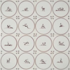 Hand-painted Delft tiles with springers in manganese - Poarte P-17 series / 1-16 tiles