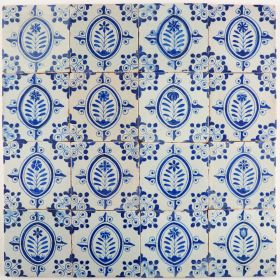 Antique Delft wall tiles in blue with flowers, 17th century