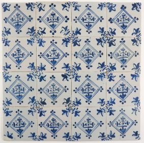 Antique Delft wall tile with flowers in a diamond square, 18th century