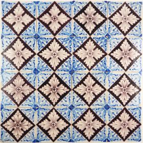 Antique Delft ornament tile known as Diamond leaves, 19th century