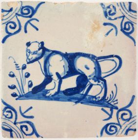 Antique Delft tile with a lioness, 17th century