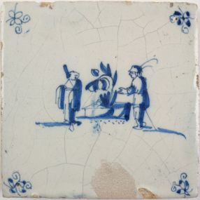 Antique Delft tile with Chinese figures, 17th century