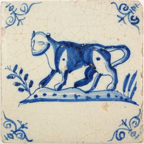 Antique Delft tile with a lioness, 17th century