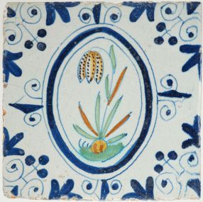 Antique Delft tile with a Fritillaria flower, 17th century