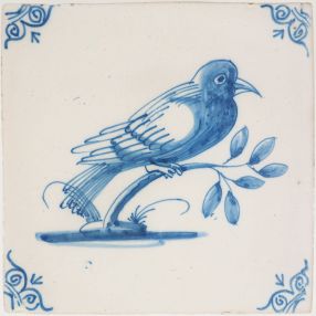 Antique Delft tile with a pigeon, 17th century