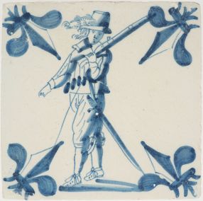 Antique Delft tile with a musketeer, 18th century
