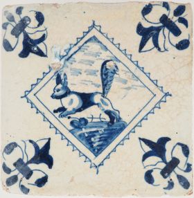 Antique Delft tile with a fox, 17th century
