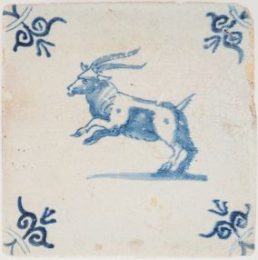 Antique Delft tile with a capricorn, 17th century