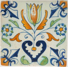 Antique Delft tile with a tulip hearth, 17th century