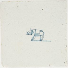 Antique Delft tile with a rhino, 17th century