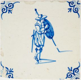 Antique Delft tile with a soldier, 17th century