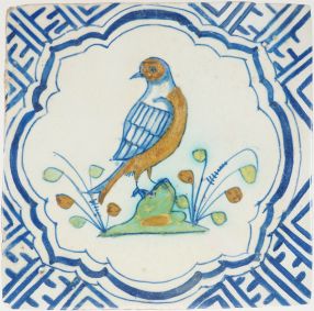 Antique Delft tile with a bird, 17th century