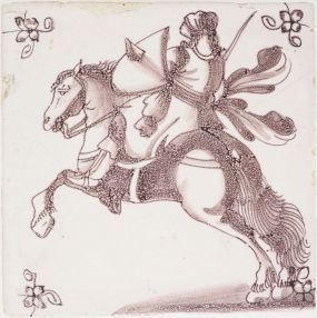 Antique Delft tile with a horseman, 18th century