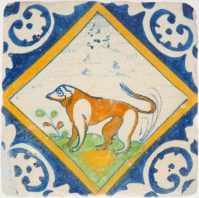 Antique Delft tile with a baboon, 17th century