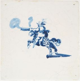 Antique Delft tile with a horseman, 17th century