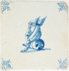 Antique Delft tile with a Cupid, 17th century