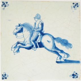 Antique Delft tile with a horseman, 17th/18th century