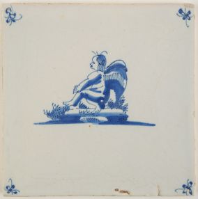 Antique Delft tile with Cupid overthinking life