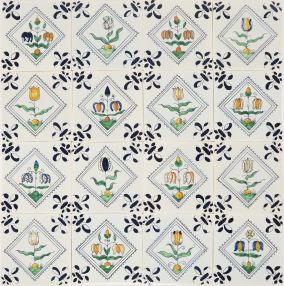 Hand-painted Delft tiles with Tulips and Fritillaria in polychrome - Poarte P-29 series / 1-16 tiles