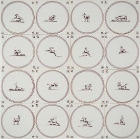 Hand-painted Delft tiles with springers in manganese - Poarte P-17 series / 1-16 tiles