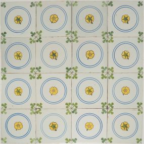 Antique Delft wall tiles with buttercups, 20th century
