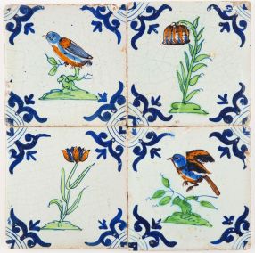 Antique Delft tile with a woman carrying goods, 17th century