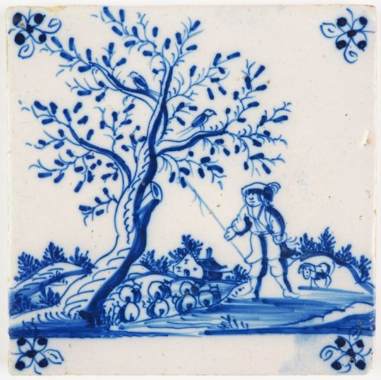 Delft Tiles, Pairtof PolychromeaManganese3Tiles, Shepherds andtWindmills, Hand Painted DutchtVintage on sale Tiles