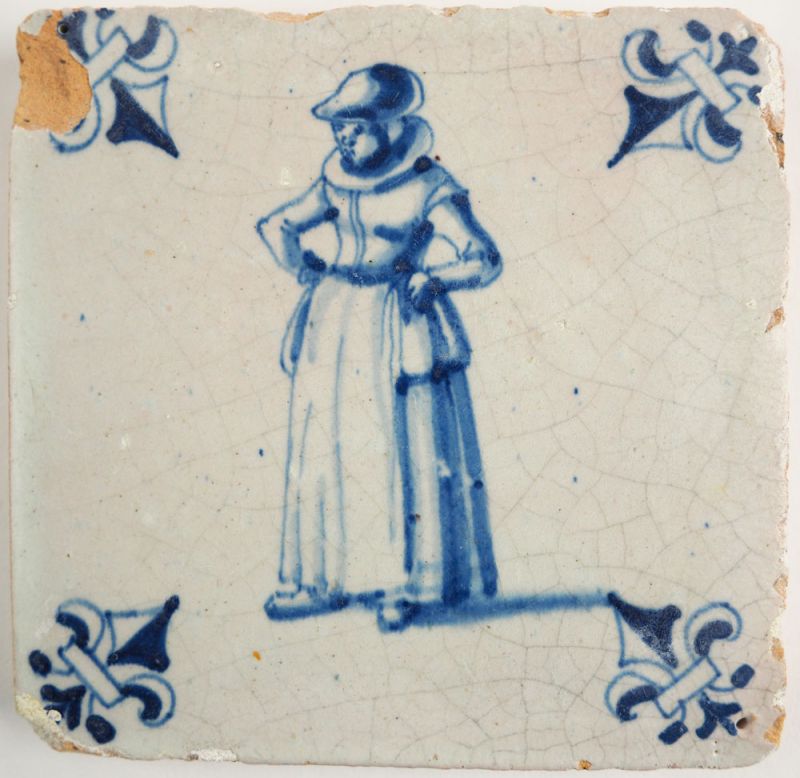 Antique Delft tile with an agry wife, 17th century image